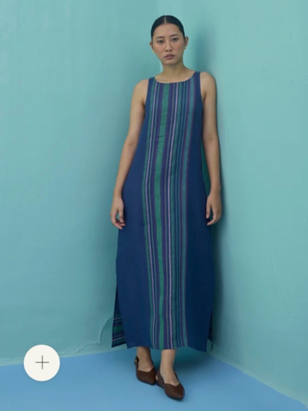 Manan 100% linen sleeveless indigo dress